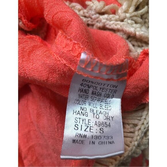 Lace crochet Umgee Boho Stretch Knit Tunic with Lacy Crochet Trim Coral size S - Picture 14 of 15